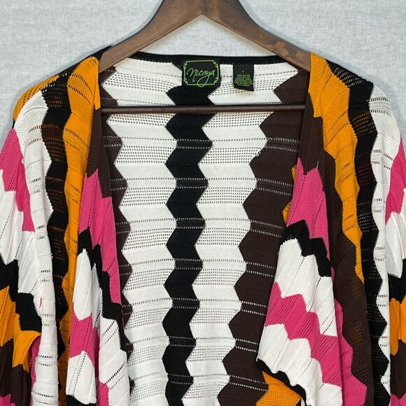 Nicaya Open Cardigan Women L Multicolor Print 3/4 Sleeve Stretch Knit D24 - Picture 8 of 13